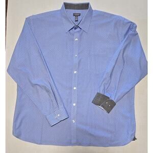 Van Heusen Mens XXL 18-18.5 Never-Tuck Dress Shirt Long Sleeve Blue Geometric